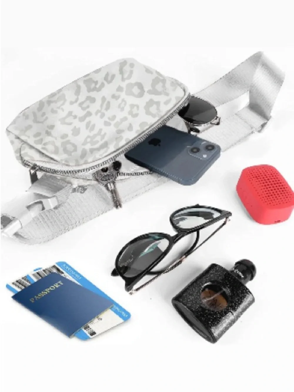 White Leopard Print Belt Bag - Women's Key & Card Holder